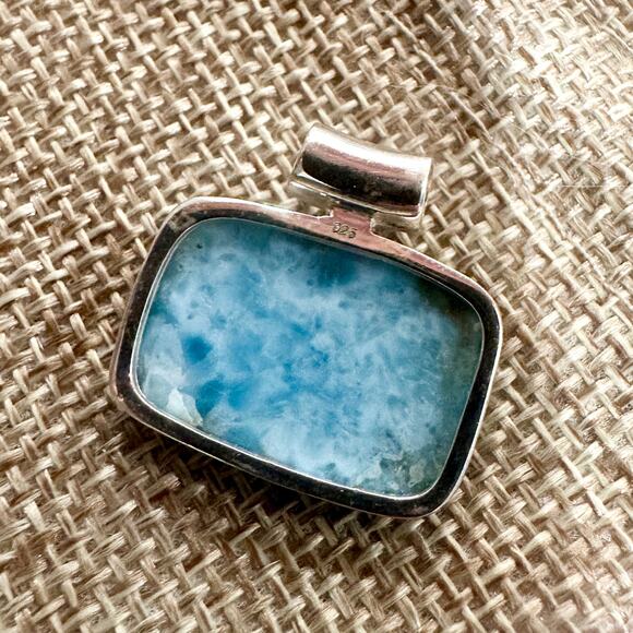 925 Sterling Silver Larimar & Moonstone Pendant-Genuine Dominican Larimar - Picture 9 of 9